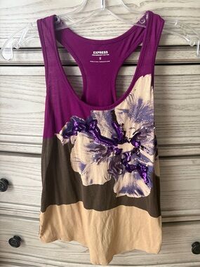 Y2K Purple Express Sequined Floral Colorblock Racerback Tank Top XS